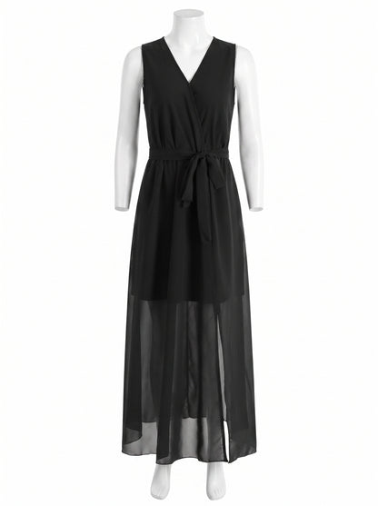 ROBE LONGUE FLUIDE ÉLEGANTE A COL EN V