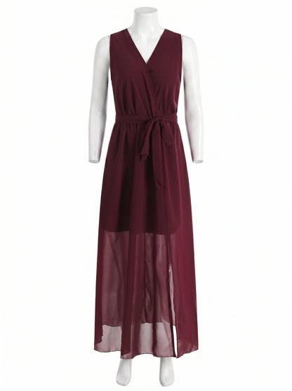 ROBE LONGUE FLUIDE ÉLEGANTE A COL EN V