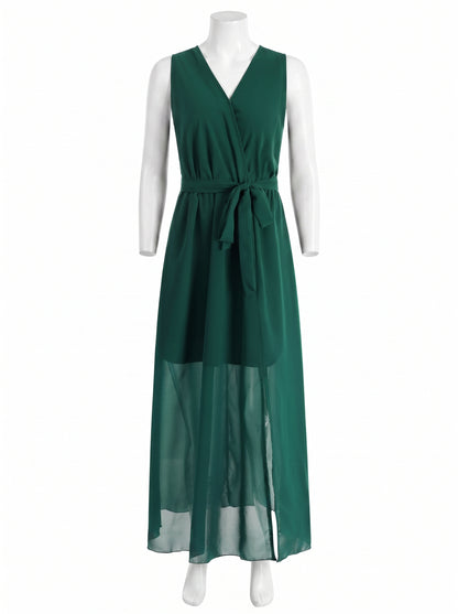 ROBE LONGUE FLUIDE ÉLEGANTE A COL EN V